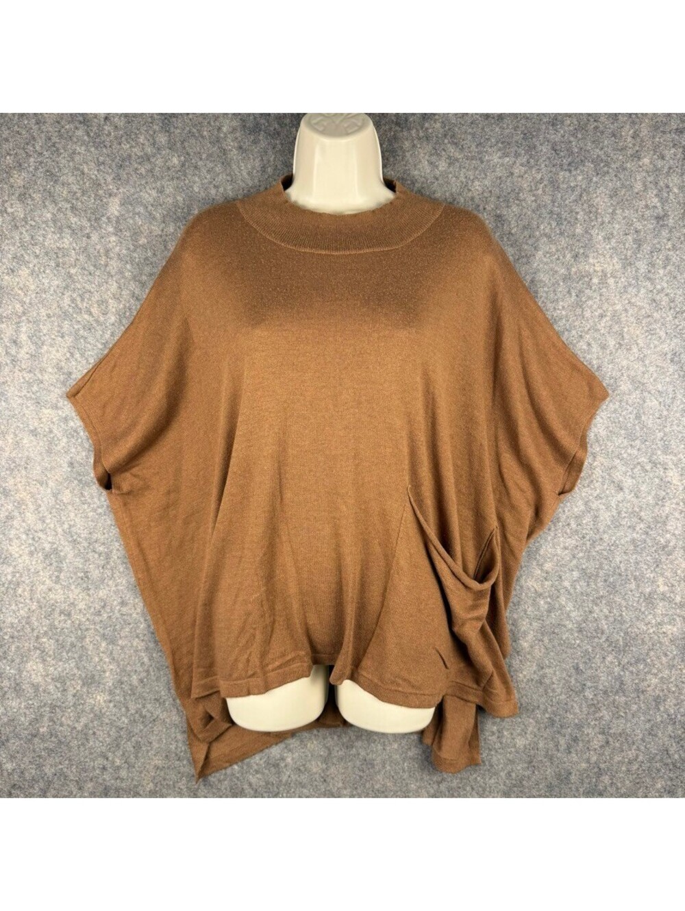 Kerisma Kanga Poncho Brown One Size Mock Neck Boho Lagenlook Coastal 455